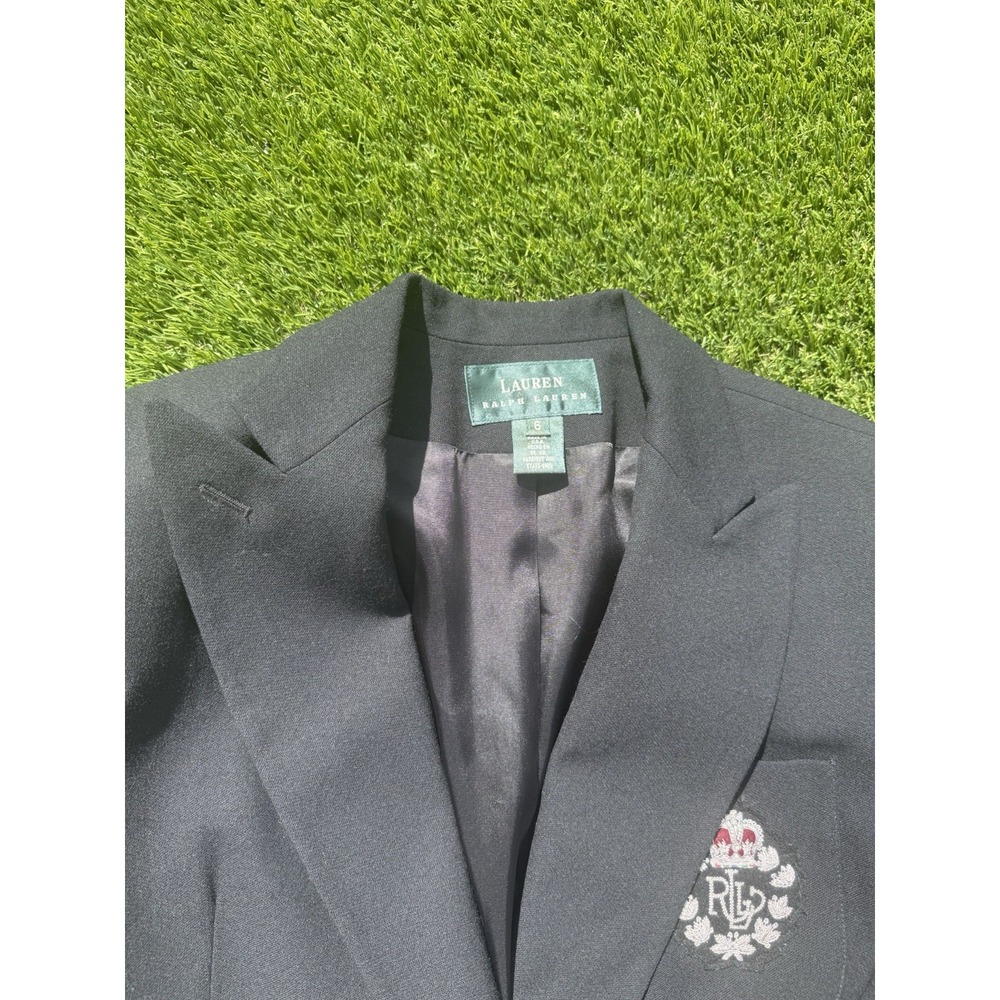 VTG Lauren Ralph Lauren Crested Double Breasted‎ Blazer 6 Black Wool Silver USA - Picture 3 of 5